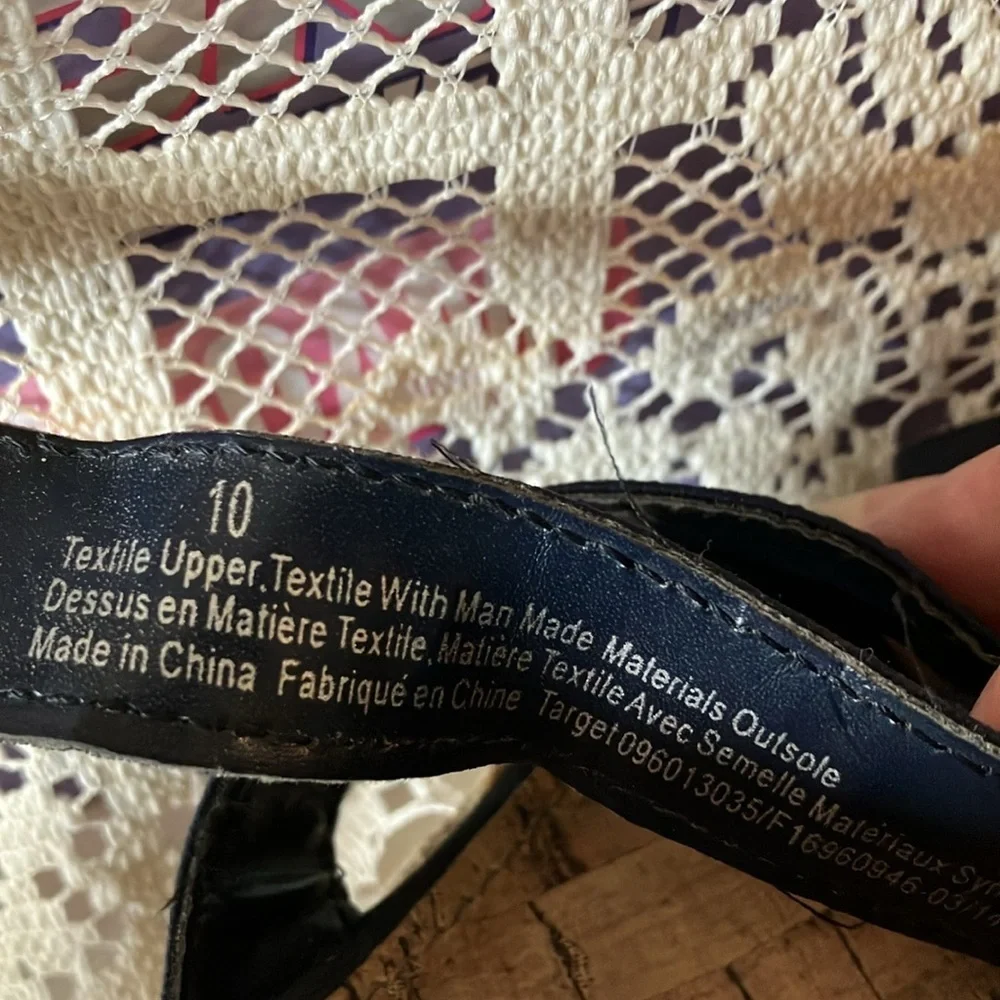 Merona Women’s Sz 10 Navy Blue Espadrille Wedge Sandals 3” Heel Ankle Strap GUC